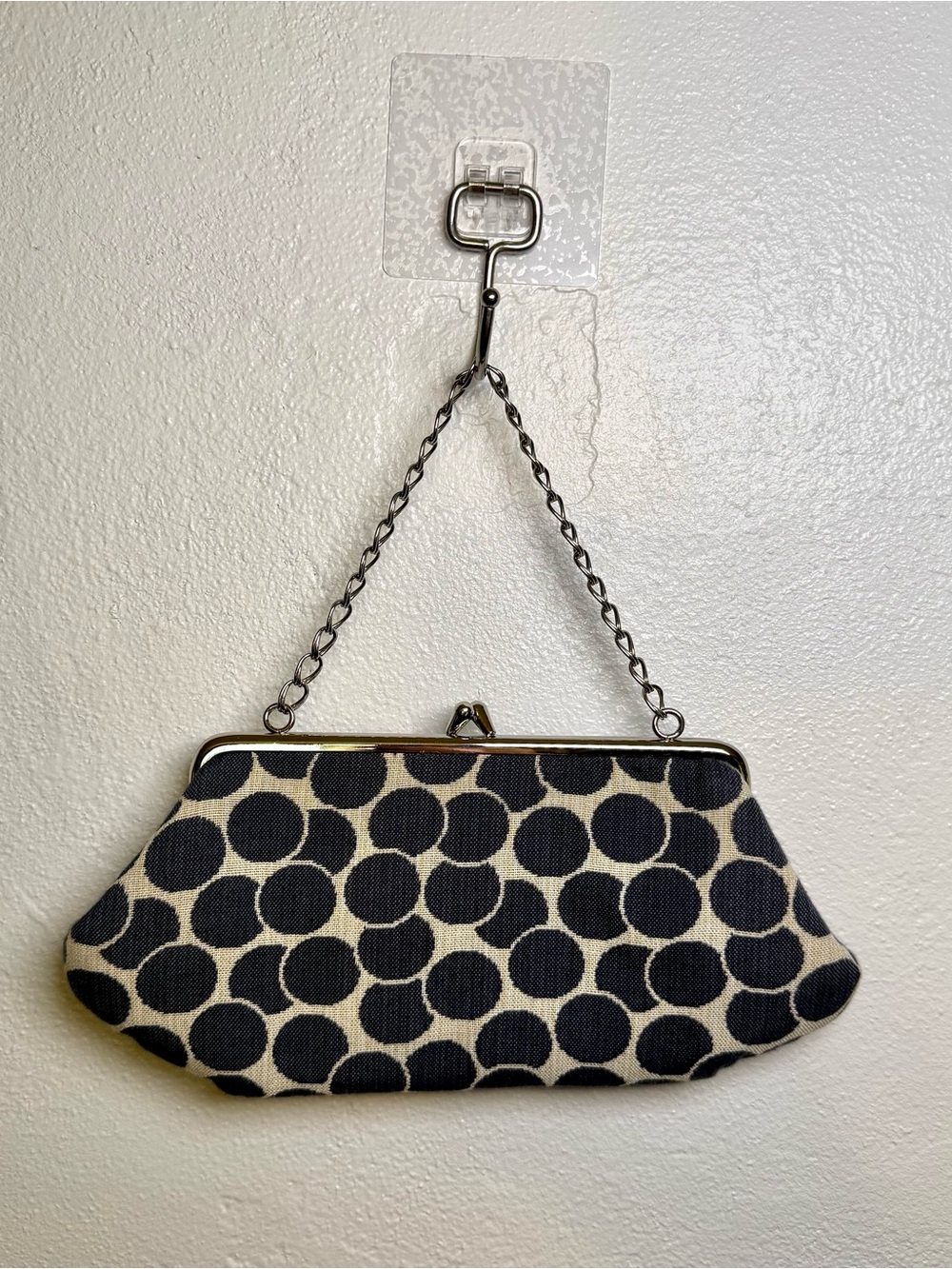 1154 Lill Studio Polka Dot Fabric Clutch Evening Bag Gray Cream Kiss Lock Frame - Picture 13 of 15